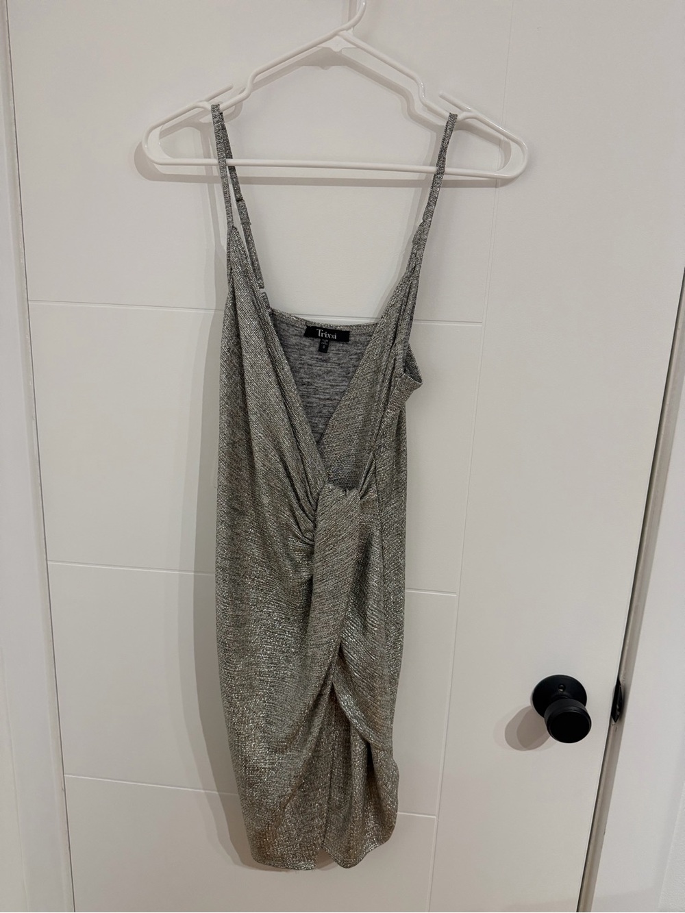 Trixxi Silver Metallic Twist Front Dress